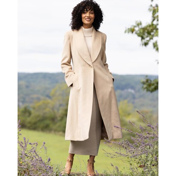 Sofia Cashmere Lara Shawl Collar Princess Coat Women’s Size 12 Camel Hair NWT - Picture 1 of 8